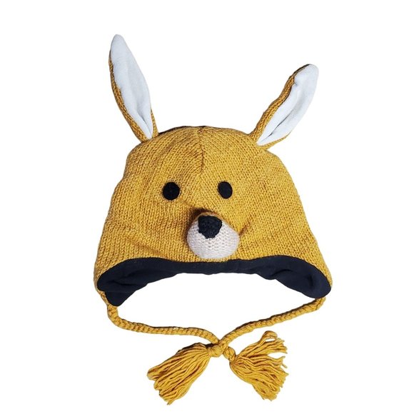 Wool Hat Kangaroo Design One Size Yellow Orange - Picture 1 of 5